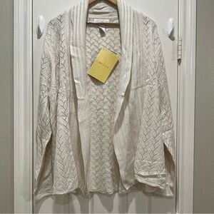 Susan Graver Womens Cardigan Sz XL Ivory Metallic Sweater Knit Stretch Spring